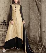 Cream Embroidered Silk Semi Stitched Pakistani Salwar With Dupatta