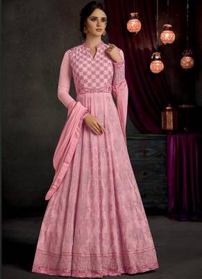 Light Pink Embroidered Georgette Anarkali Suit 1