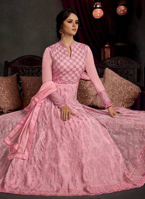 Light Pink Embroidered Georgette Anarkali Suit 2