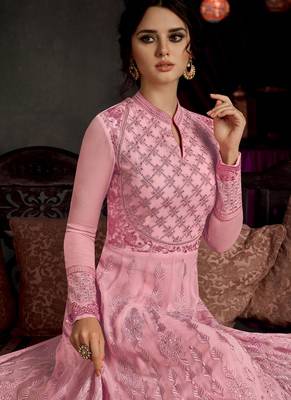 Light Pink Embroidered Georgette Anarkali Suit 3