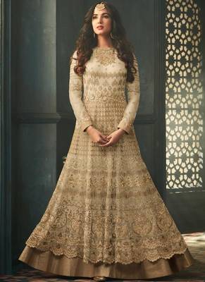 Off White Embroidered Net Semi Stitched Pakistani Salwar With Dupatta 1