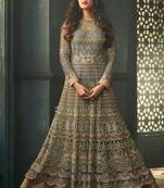 Teal Embroidered Net Semi Stitched Pakistani Salwar With Dupatta