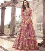 Blush Pink Embroidered Net Semi Stitched Anarkali With Dupatta