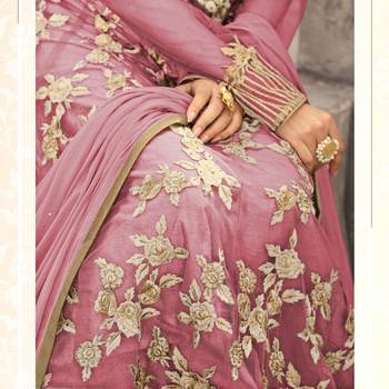 Blush Pink Embroidered Net Semi Stitched Anarkali With Dupatta 2