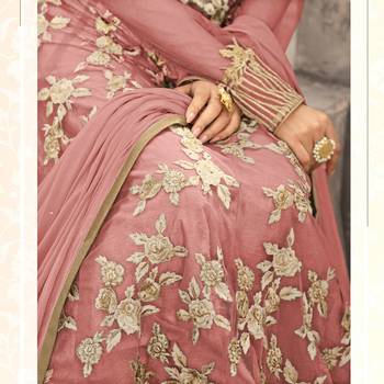 Peach Embroidered Net Semi Stitched Salwar With Dupatta 2
