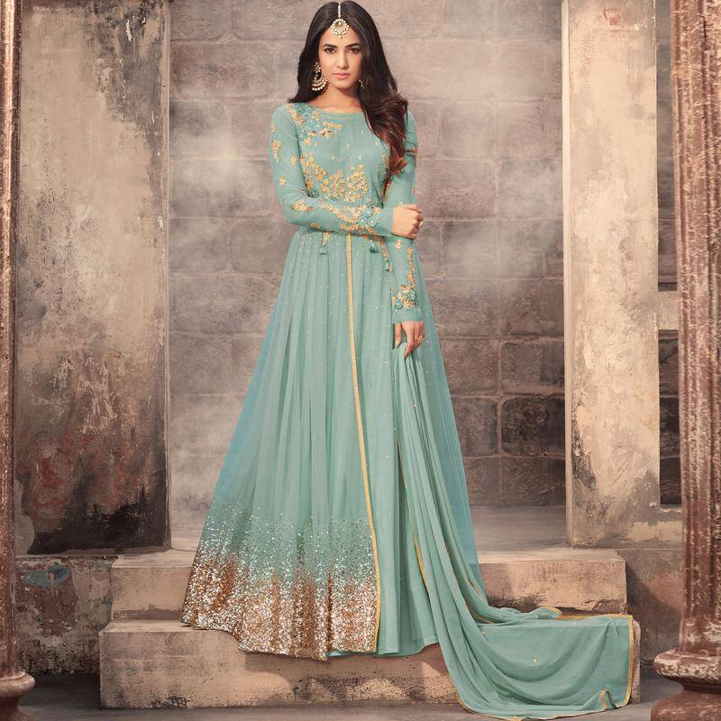 green emerald velvet dress N252-003-3CX  Blue Stitched Formal Net Outfit for UK & Canada Events   Pakistani Moda