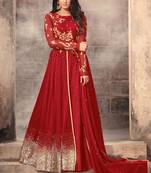 Red Embroidered Net Semi Stitched Pakistani Anarkali Suit