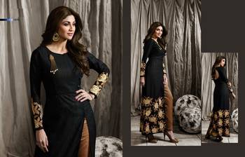 Black Embroidered Dupion unstitched salwar with dupatta 1