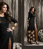 Black Embroidered Dupion unstitched salwar with dupatta
