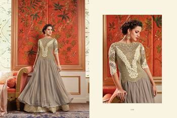 Grey Embroidered Georgette unstitched salwar with dupatta 1