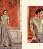 Grey Embroidered Georgette unstitched salwar with dupatta