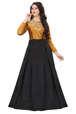 Musterd Embroidary Tapeta Silk semi stitched gown 1