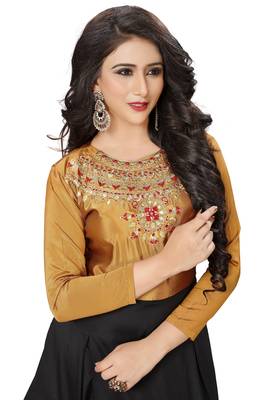 Musterd Embroidary Tapeta Silk semi stitched gown 4