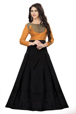 Orange Embroidary Tapeta Silk semi stitched gown 1