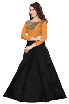 Orange Embroidary Tapeta Silk semi stitched gown 2