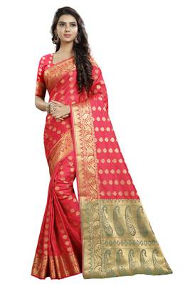  multicolor printed cotton silk saree with blouse 1