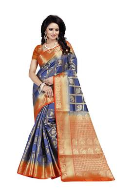  multicolor printed cotton silk saree with blouse 1
