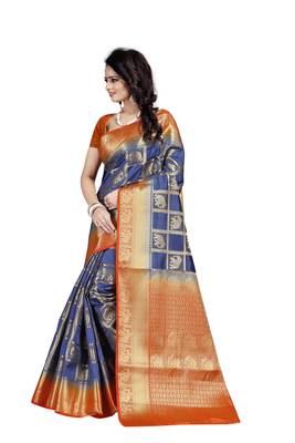 multicolor printed cotton silk saree with blouse 2