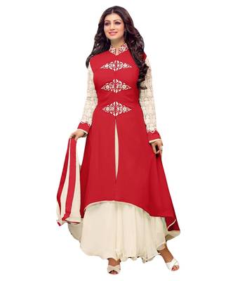 Red embroidered georgette salwar 1