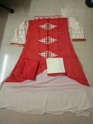 Red embroidered georgette salwar 3
