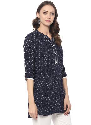 Blue printed rayon ethnic kurta 4
