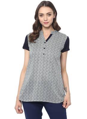 White printed cotton ethnic kurta 1