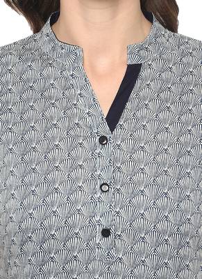 White printed cotton ethnic kurta 5