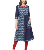 Blue printed cotton ethnic kurta