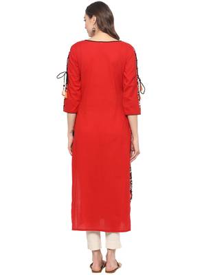 Red printed cotton ethnic kurta 2
