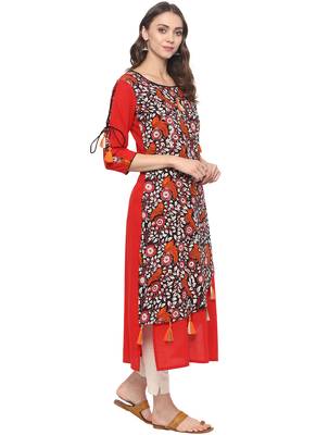 Red printed cotton ethnic kurta 4
