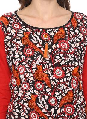 Red printed cotton ethnic kurta 5