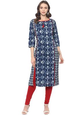 Blue printed cotton ethnic kurta 1