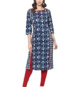 Blue printed cotton ethnic kurta