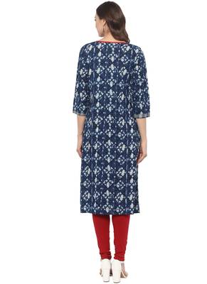 Blue printed cotton ethnic kurta 2