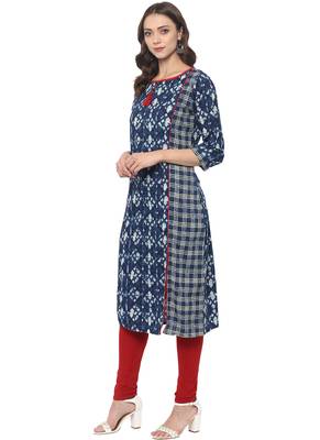 Blue printed cotton ethnic kurta 3