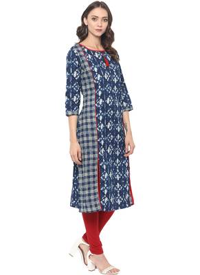 Blue printed cotton ethnic kurta 4