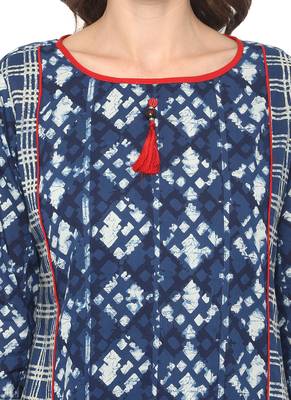 Blue printed cotton ethnic kurta 5