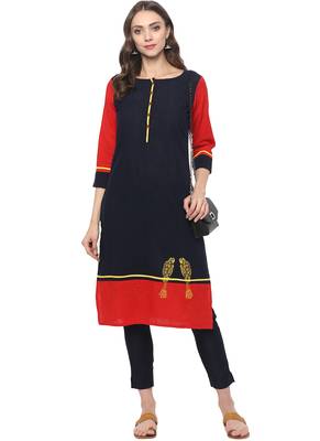 Blue plain cotton ethnic kurta 1