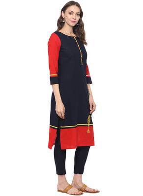 Blue plain cotton ethnic kurta 3