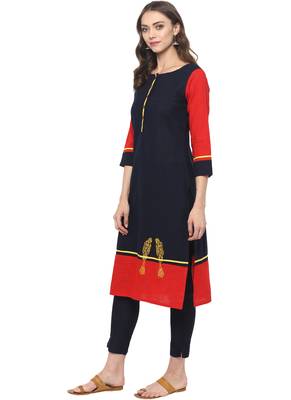 Blue plain cotton ethnic kurta 4