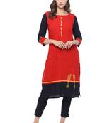 Red plain cotton ethnic kurta