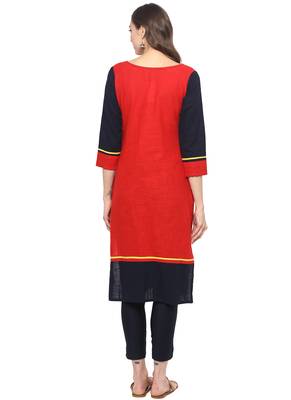 Red plain cotton ethnic kurta 2