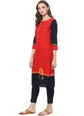 Red plain cotton ethnic kurta 3