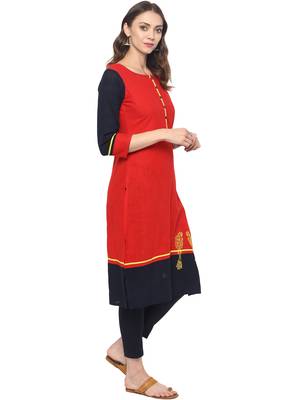 Red plain cotton ethnic kurta 4