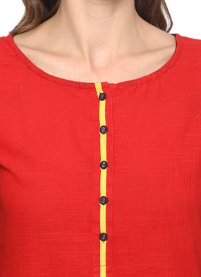 Red plain cotton ethnic kurta 5
