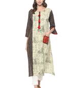 Beige printed cotton ethnic kurta