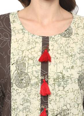 Beige printed cotton ethnic kurta 5