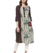 Beige printed cotton ethnic kurta