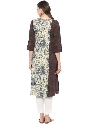 Beige printed cotton ethnic kurta 2