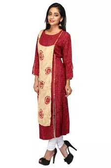 Multicolor Hand Woven Cotton Stitched Kurti